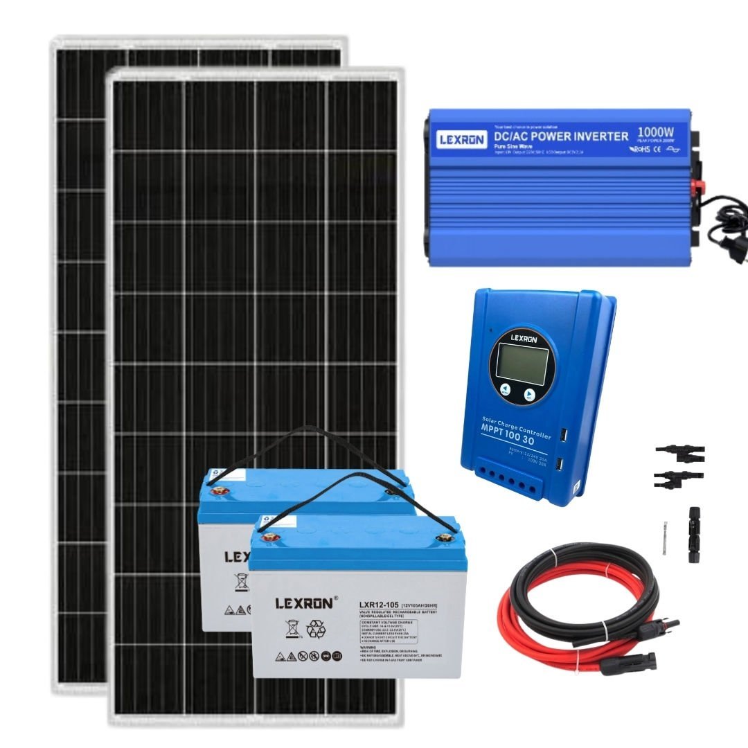 1000W Lexron Tam Sinüs UPS Inverter ve Lexron 30A MPPT Güneş Paneli Paketi
