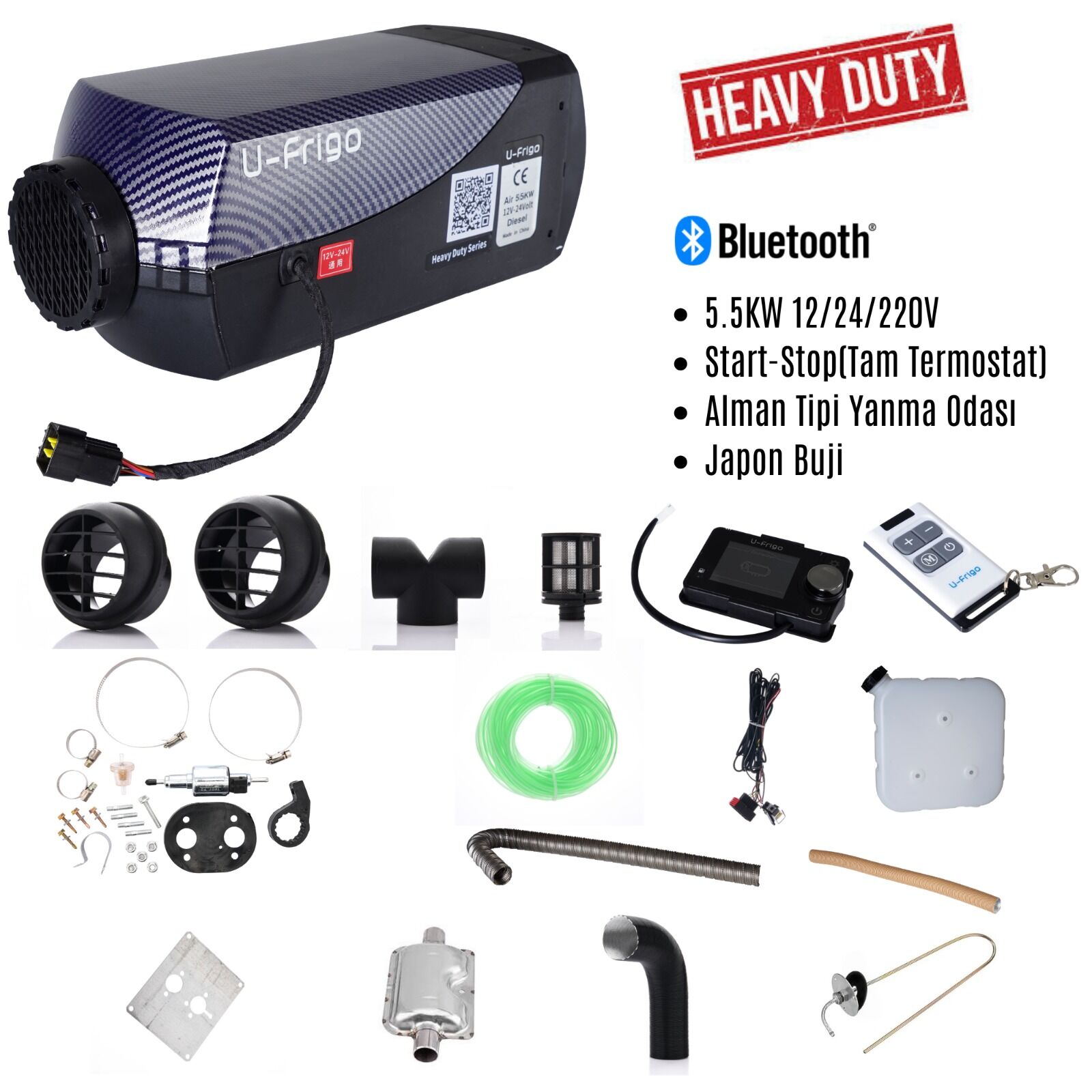 U-Frigo 5.5kw 12-24V Webasto Muadili Dizel Isıtıcı Start-Stop Bluetooth Özellikli