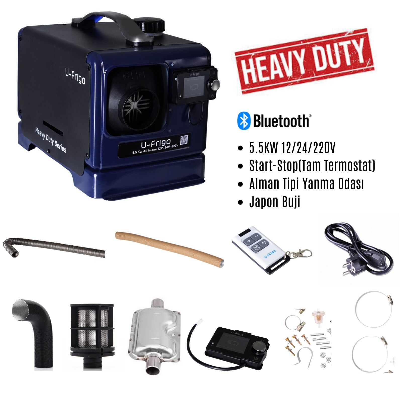 U-Frigo 5.5kw 12-24V-220V Webasto Muadili Çanta Tipi Dizel Isıtıcı Start-Stop Bluetooth Özellikli